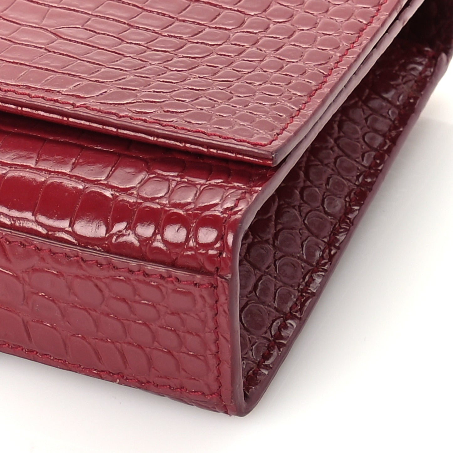 Calfskin Crocodile Embossed Small Classic Monogram Kate Tassel Satchel Amaretto