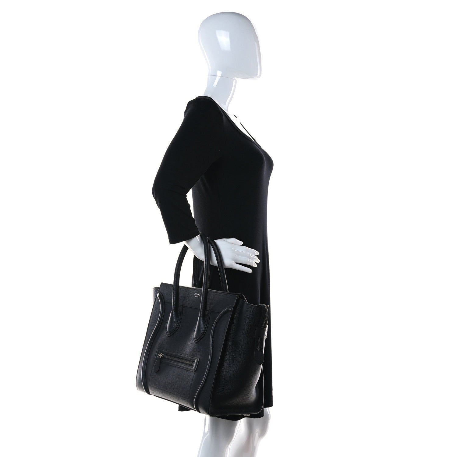 Celine Drummed Calfskin Mini Luggage Black 2 of 14