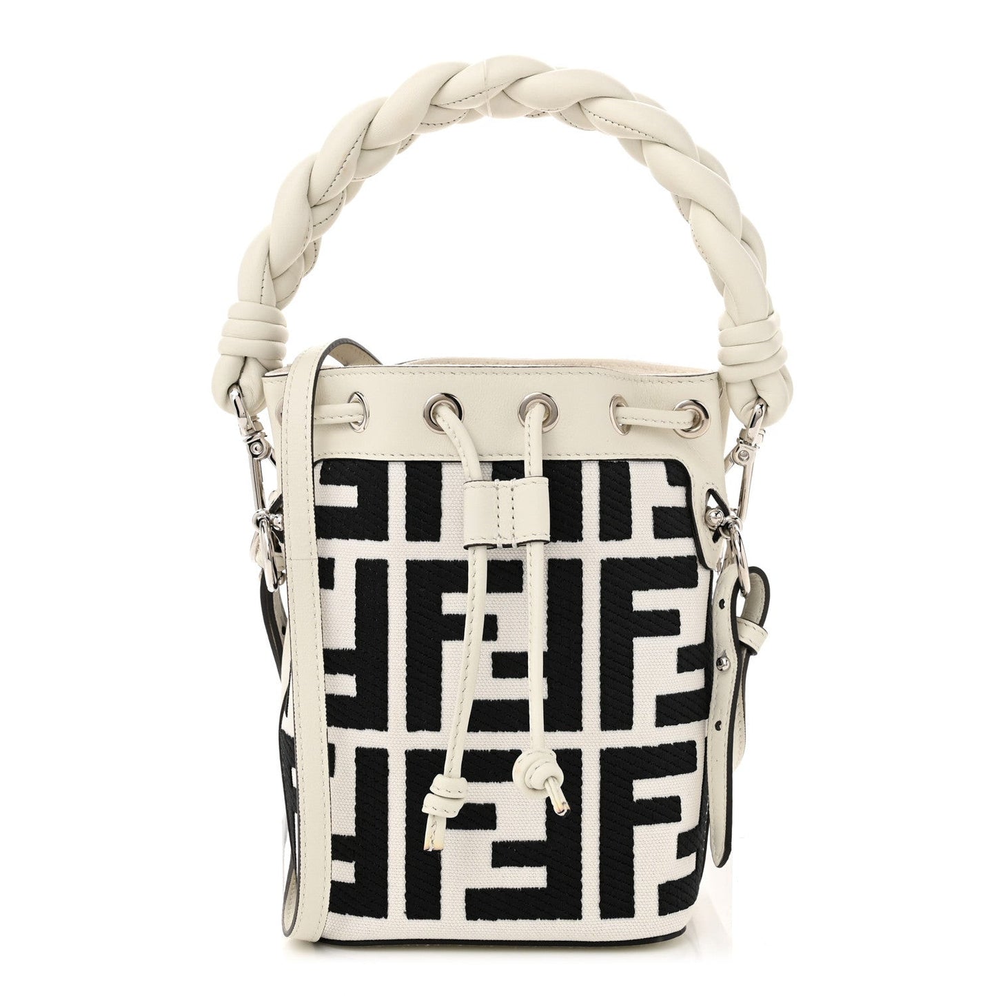 Canvas Nappa F is FF Embroidered Mini Mon Tresor Bucket Bag White Black