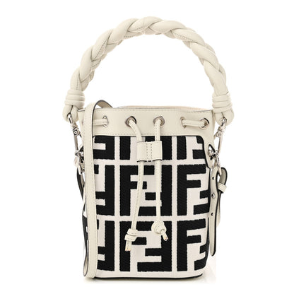 Fendi Canvas Nappa F is FF Embroidered Mini Mon Tresor Bucket Bag White Black 1 of 7
