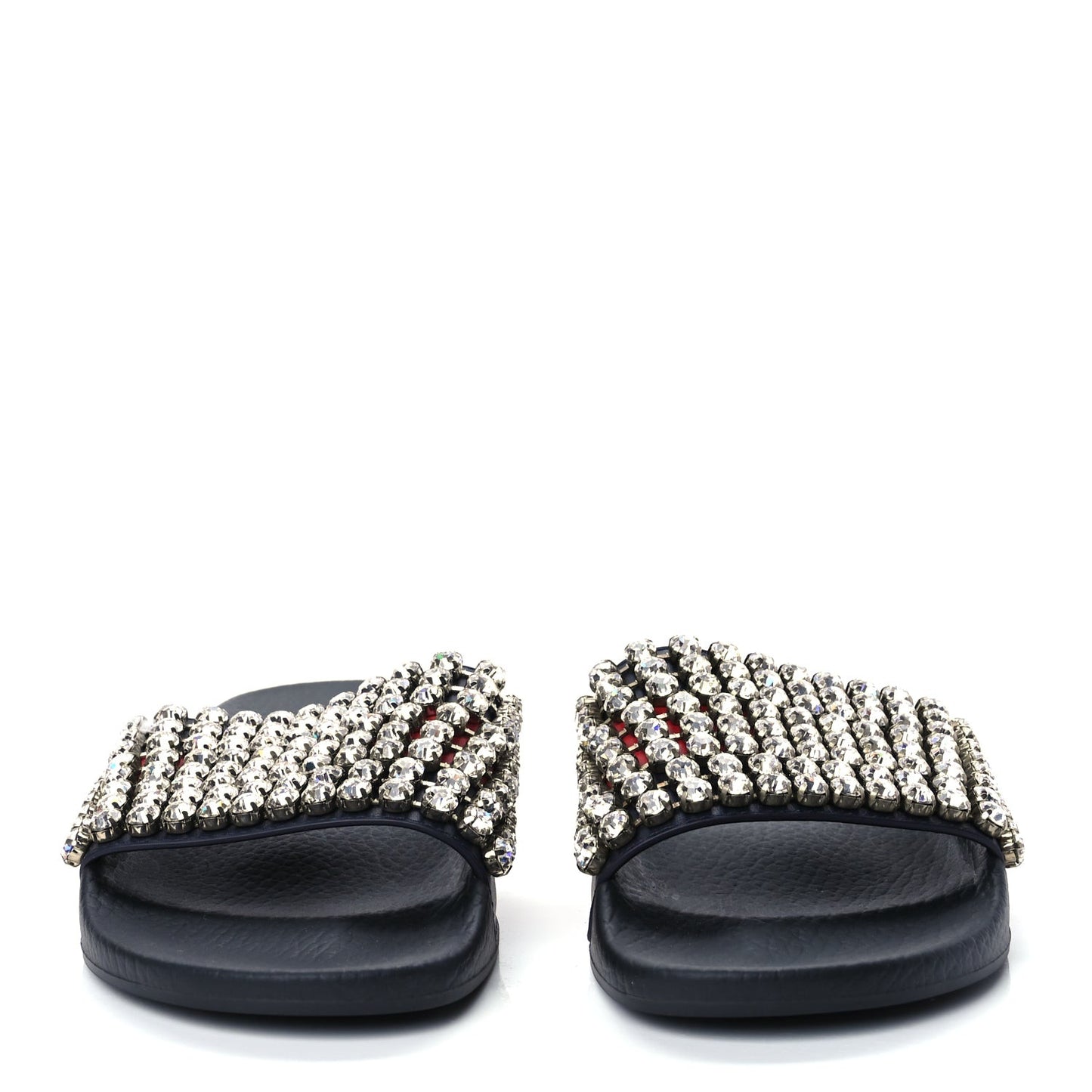 Calfskin Crystal Embellished Web Slide Sandals 38 Blue Red
