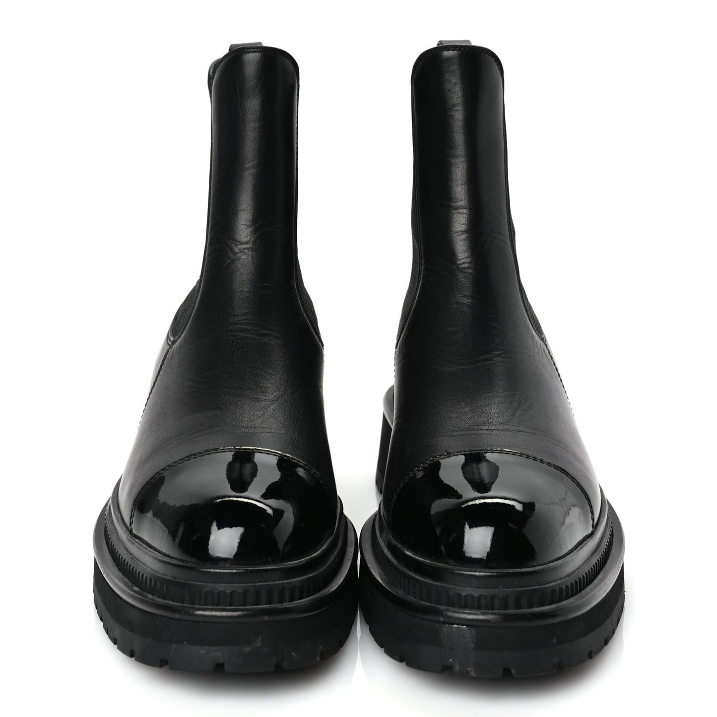 Calfskin Patent Cap Toe Ankle Boots 37 Black