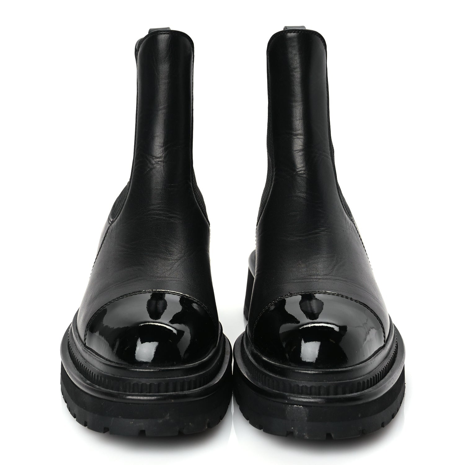 Chanel Calfskin Patent Cap Toe Ankle Boots 37 Black 2 of 6