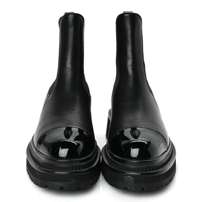 Chanel Calfskin Patent Cap Toe Ankle Boots 37 Black 2 of 6