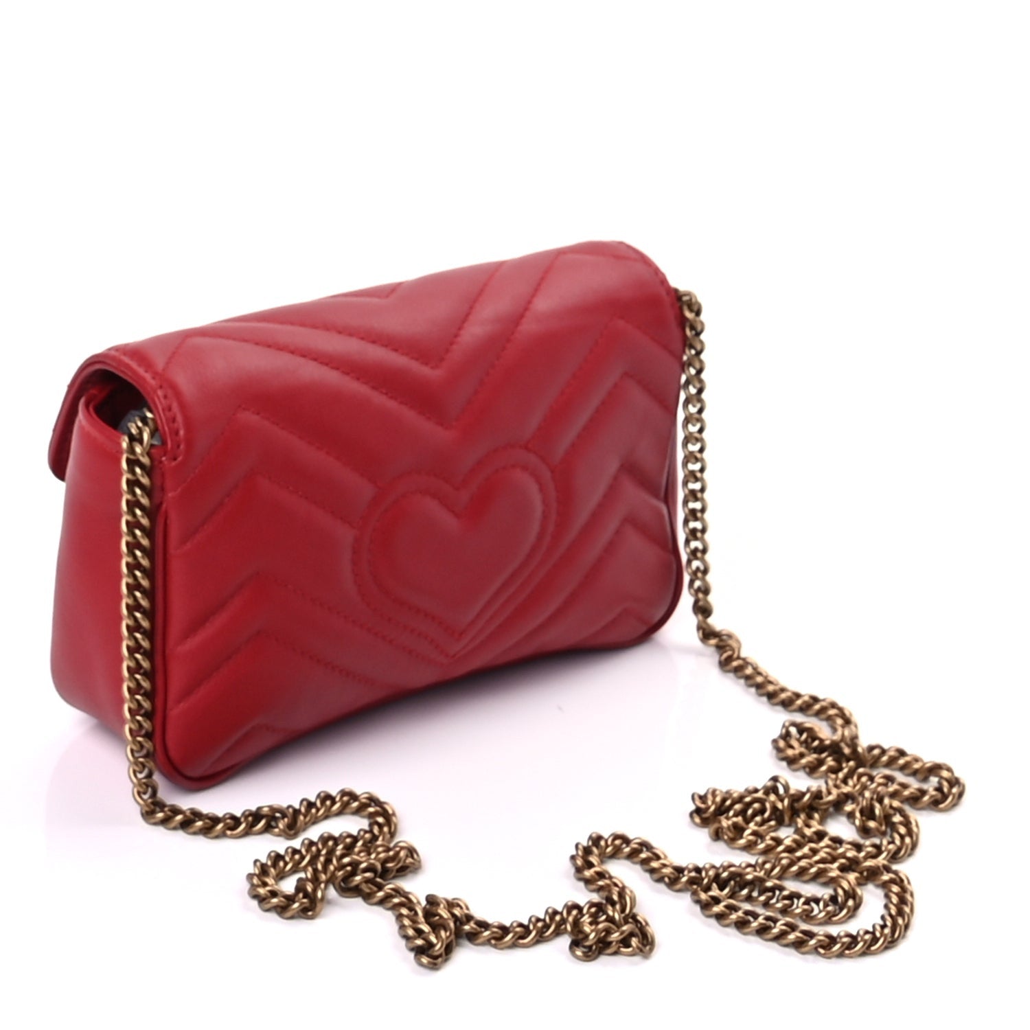 Gucci Calfskin Matelasse Super Mini GG Marmont Shoulder Bag  Hibiscus Red 2 of 8