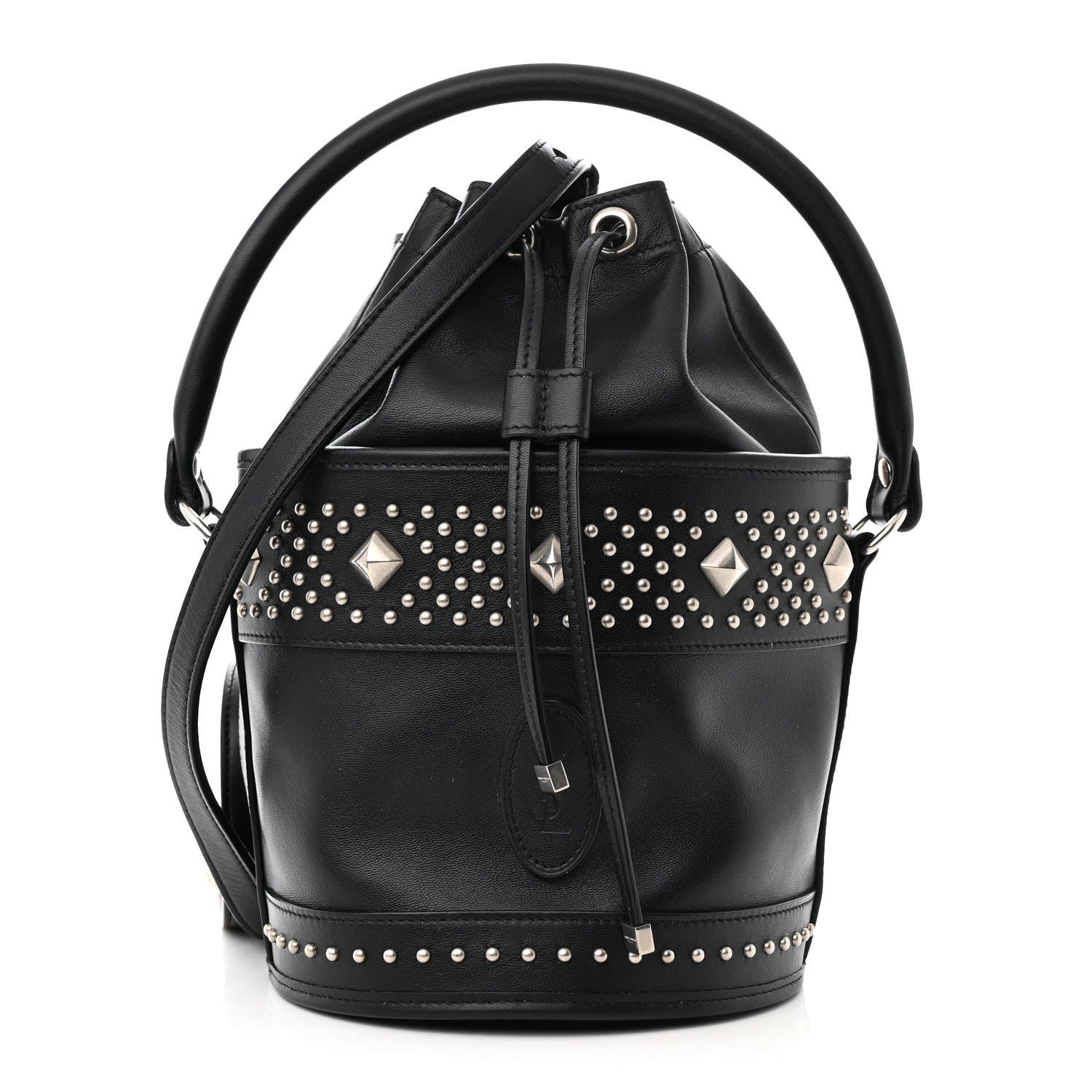 Saint Laurent Smooth Calfskin Studded Small Bahia Drawstring Bucket Bag Black 1 of 7