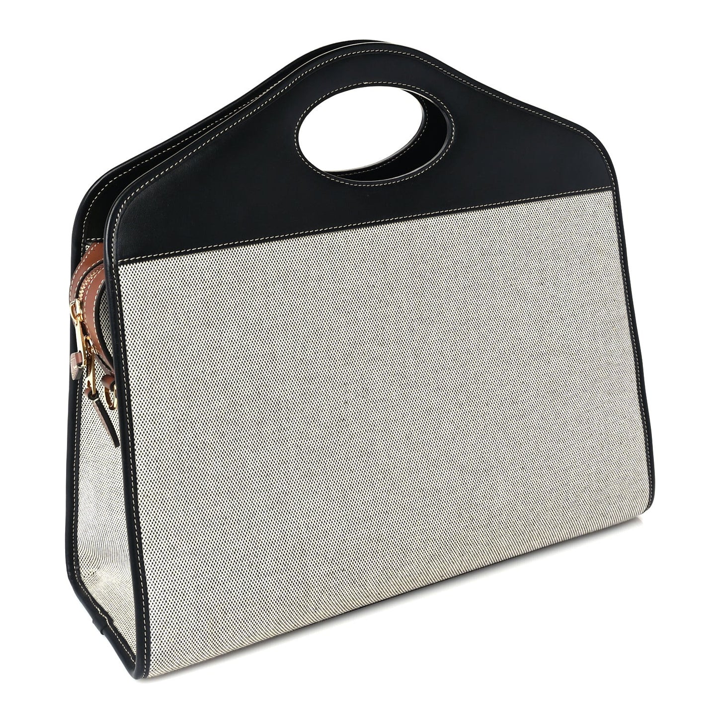 Canvas Smooth Calfskin Two Tone Small Pocket Bag  Black