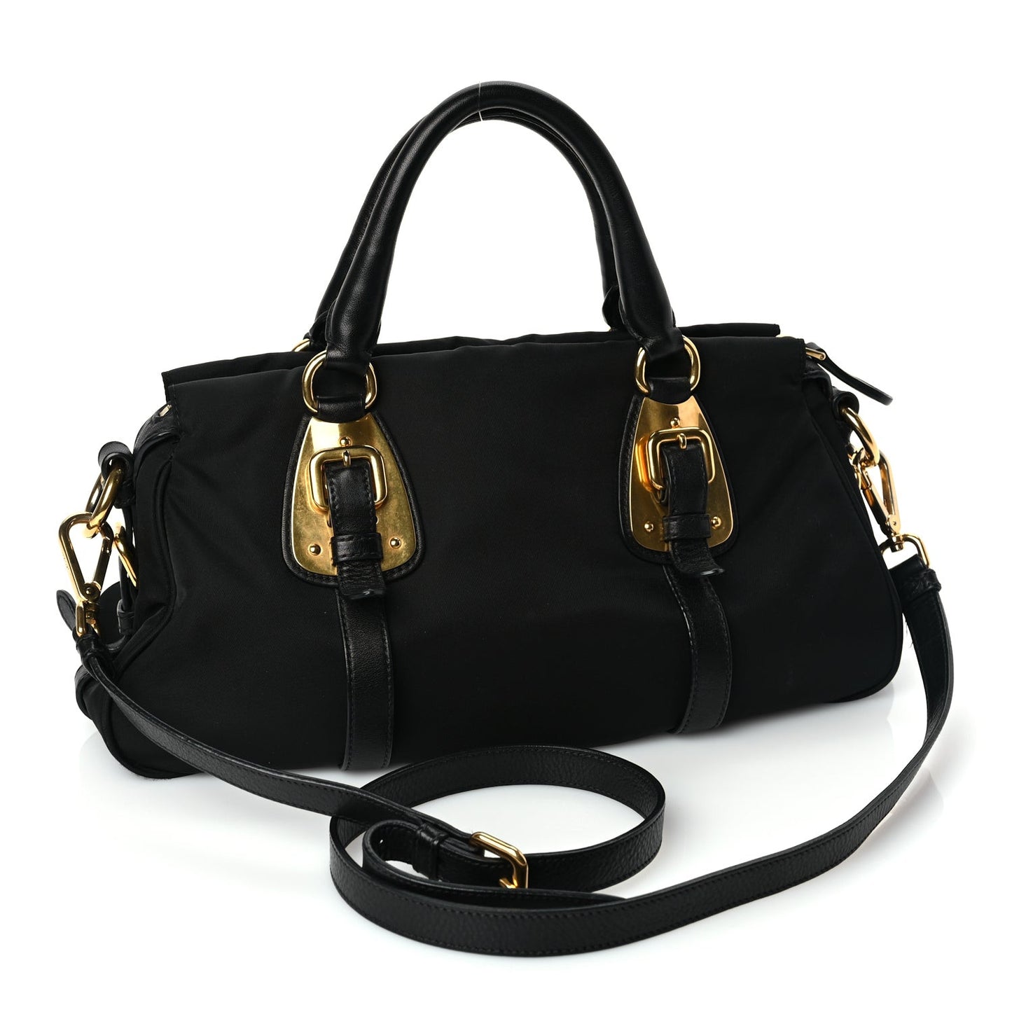 Tessuto Nylon Soft Calfskin Shopping Satchel Black