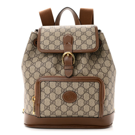 GG Supreme Monogram Azalea Calfskin Retro Interlocking G Buckle Backpack Beige Ebony Brown Sugar