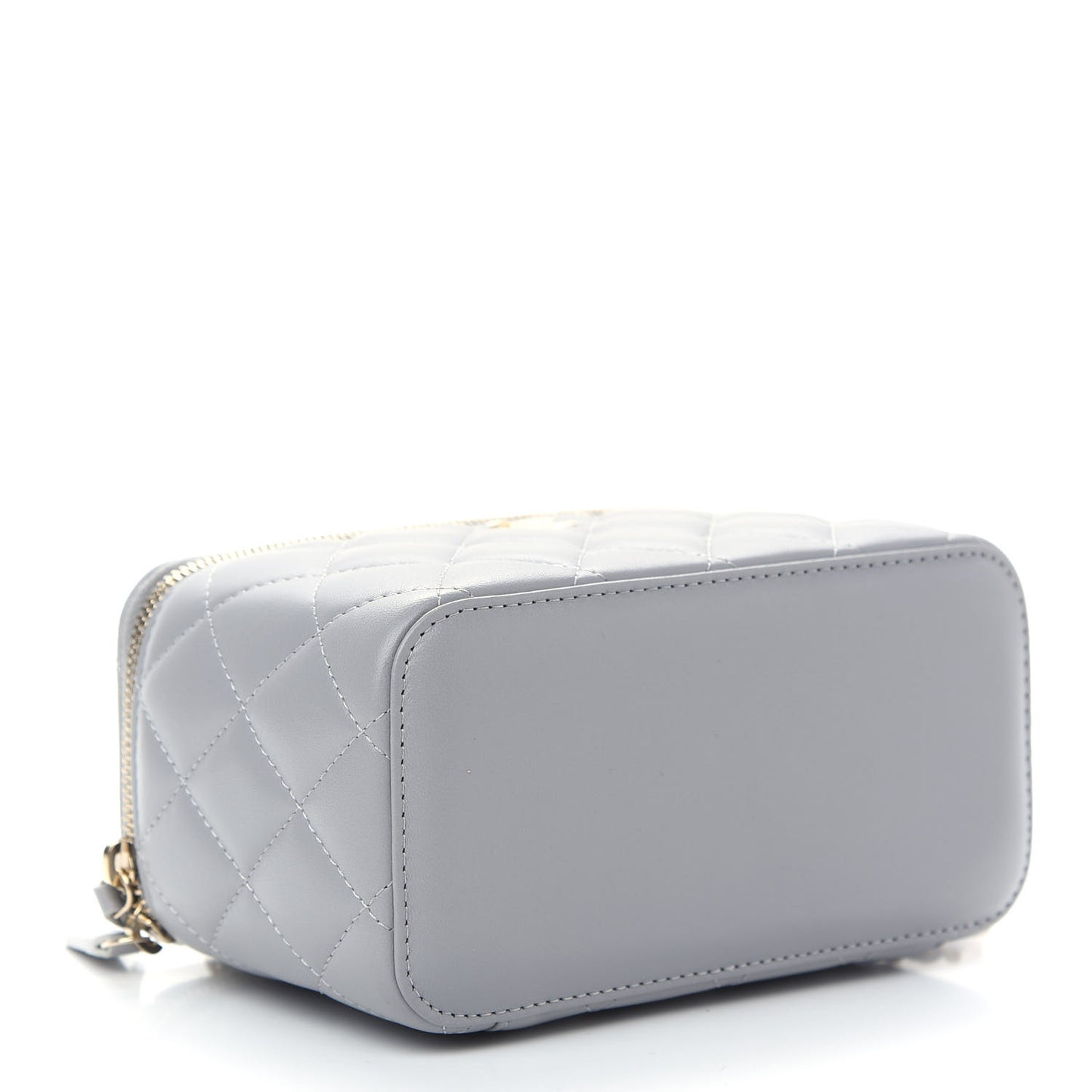 Lambskin Quilted Small Pearl Crush Vanity Case With Chain Grey