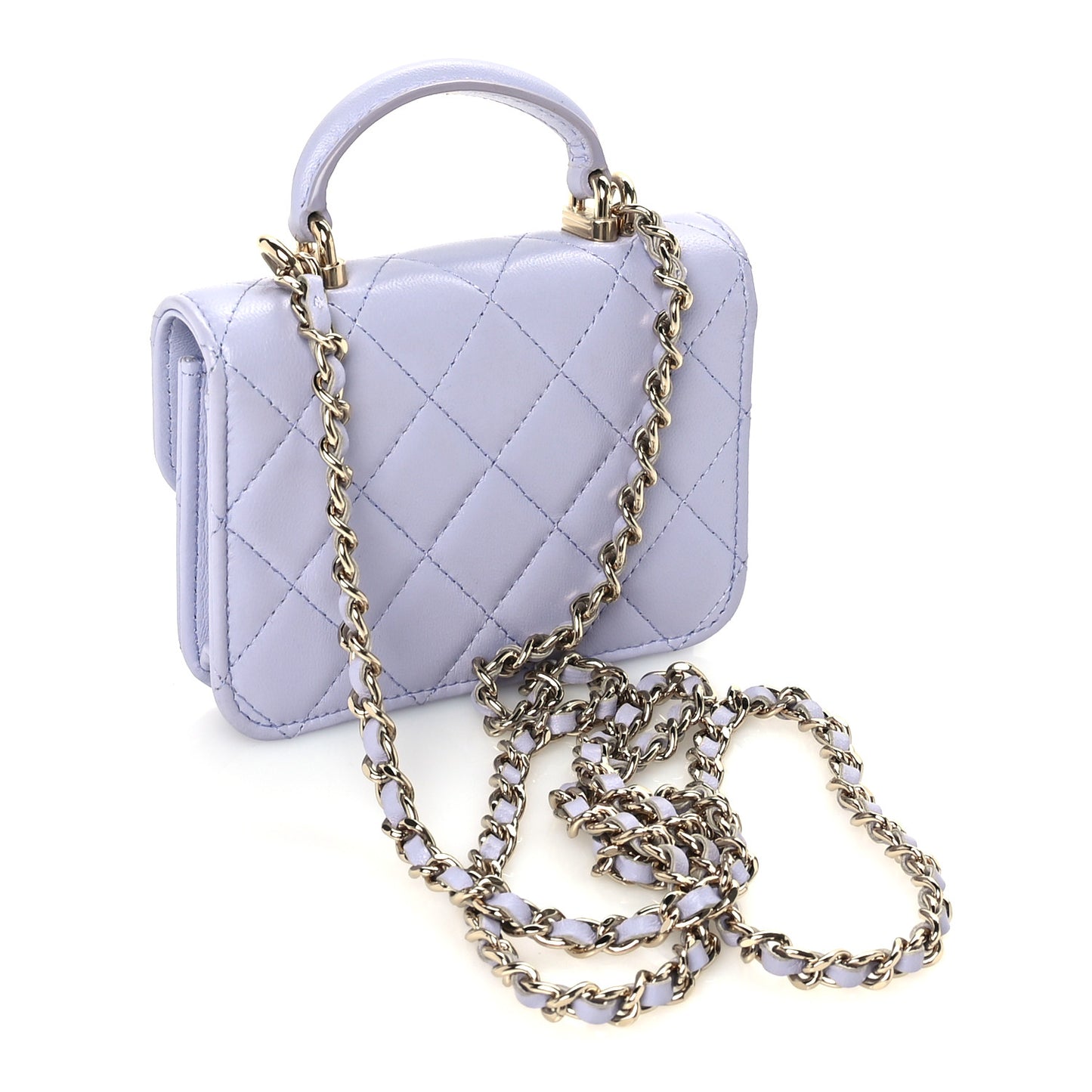 Lambskin Quilted Top Handle Flap Coin Purse With Chain Light Purple