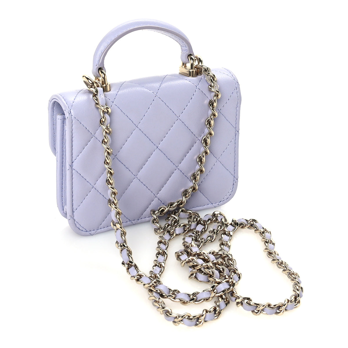Chanel Lambskin Quilted Top Handle Flap Coin Purse With Chain Light Purple 2 of 9