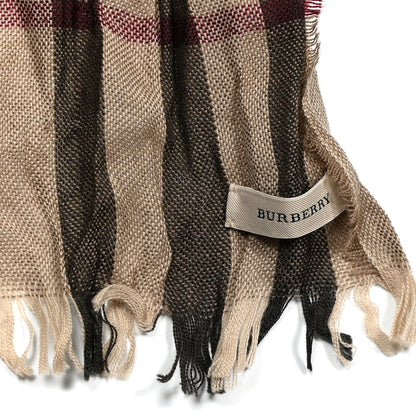 Burberry Wool Silk Giant Check Lightweight Scarf Camel 4 of 5