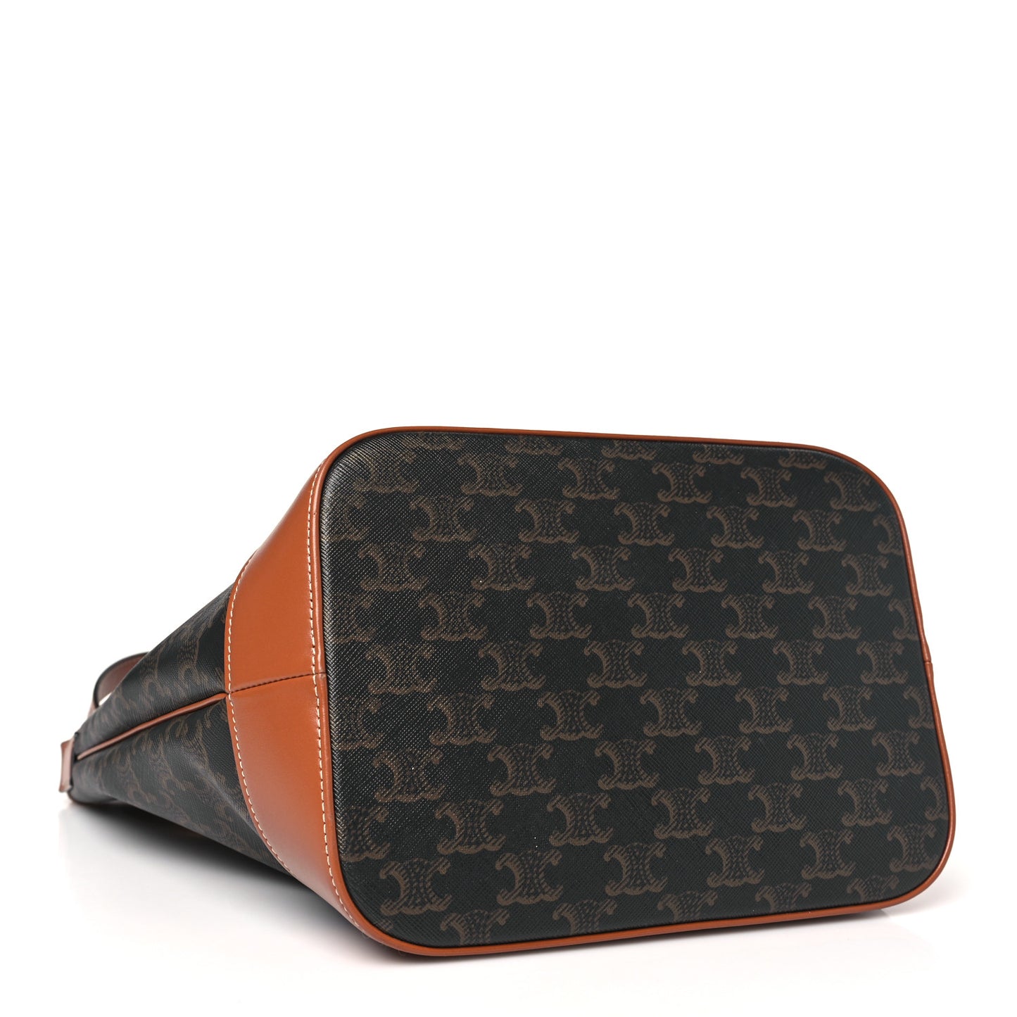 Triomphe Canvas Calfskin Medium Bucket Bag Tan