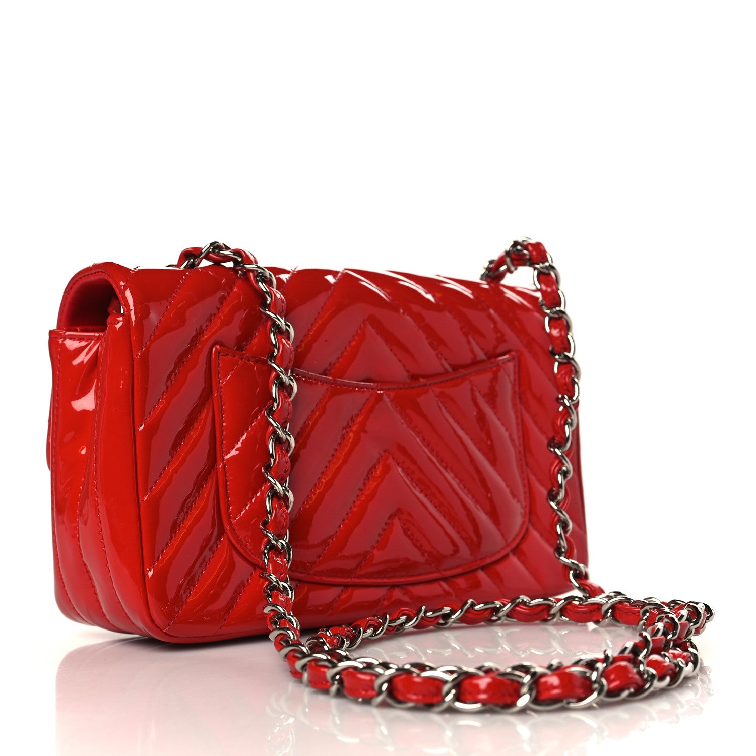 Chanel Patent Calfskin Chevron Quilted Mini Rectangular Flap Red 3 of 9