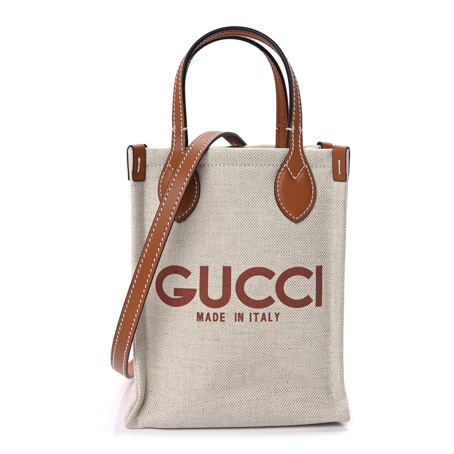 Canvas Calfskin Logo Mini Tote Bag Beige Light Brown