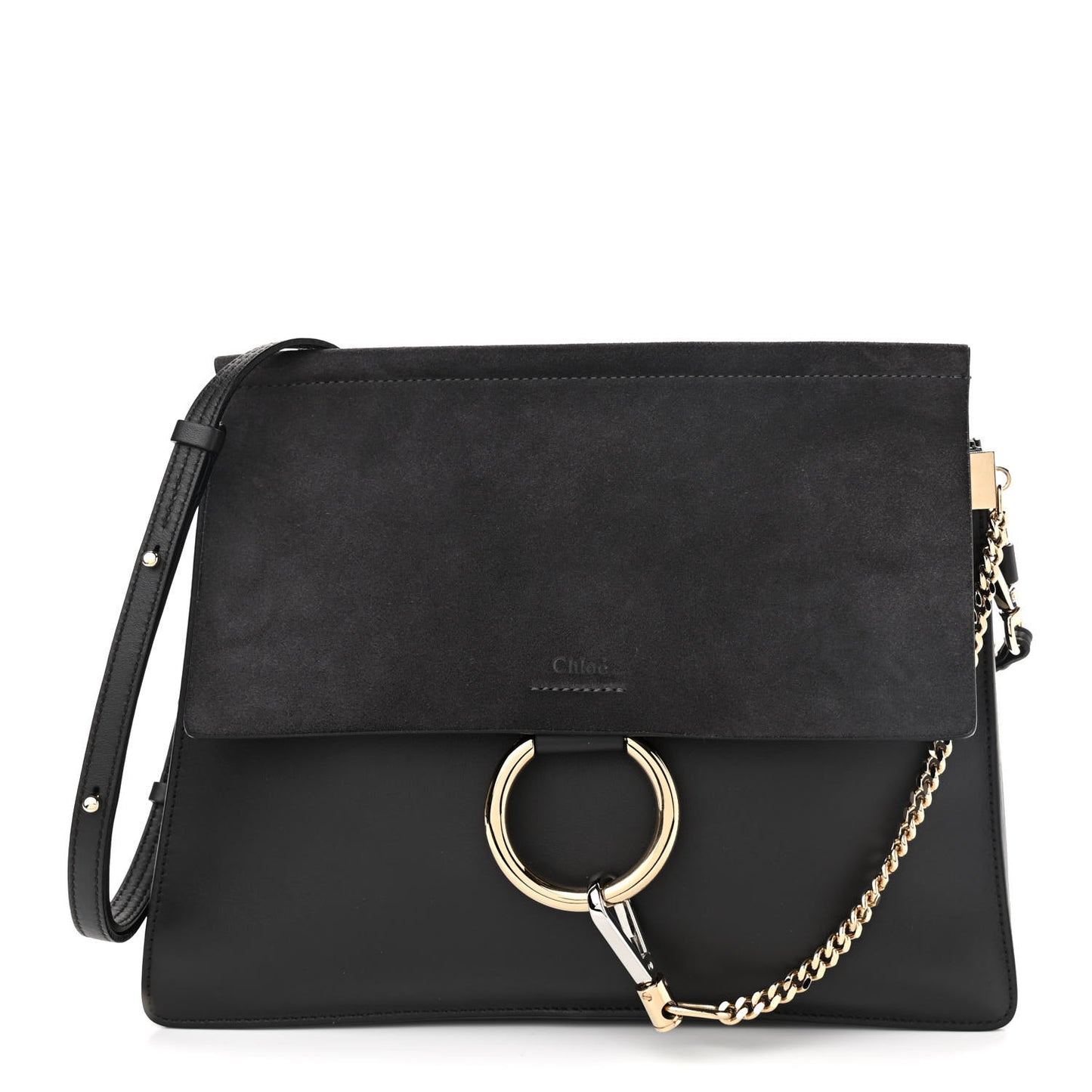 Suede Calfskin Medium Faye Shoulder Bag Carbon Grey