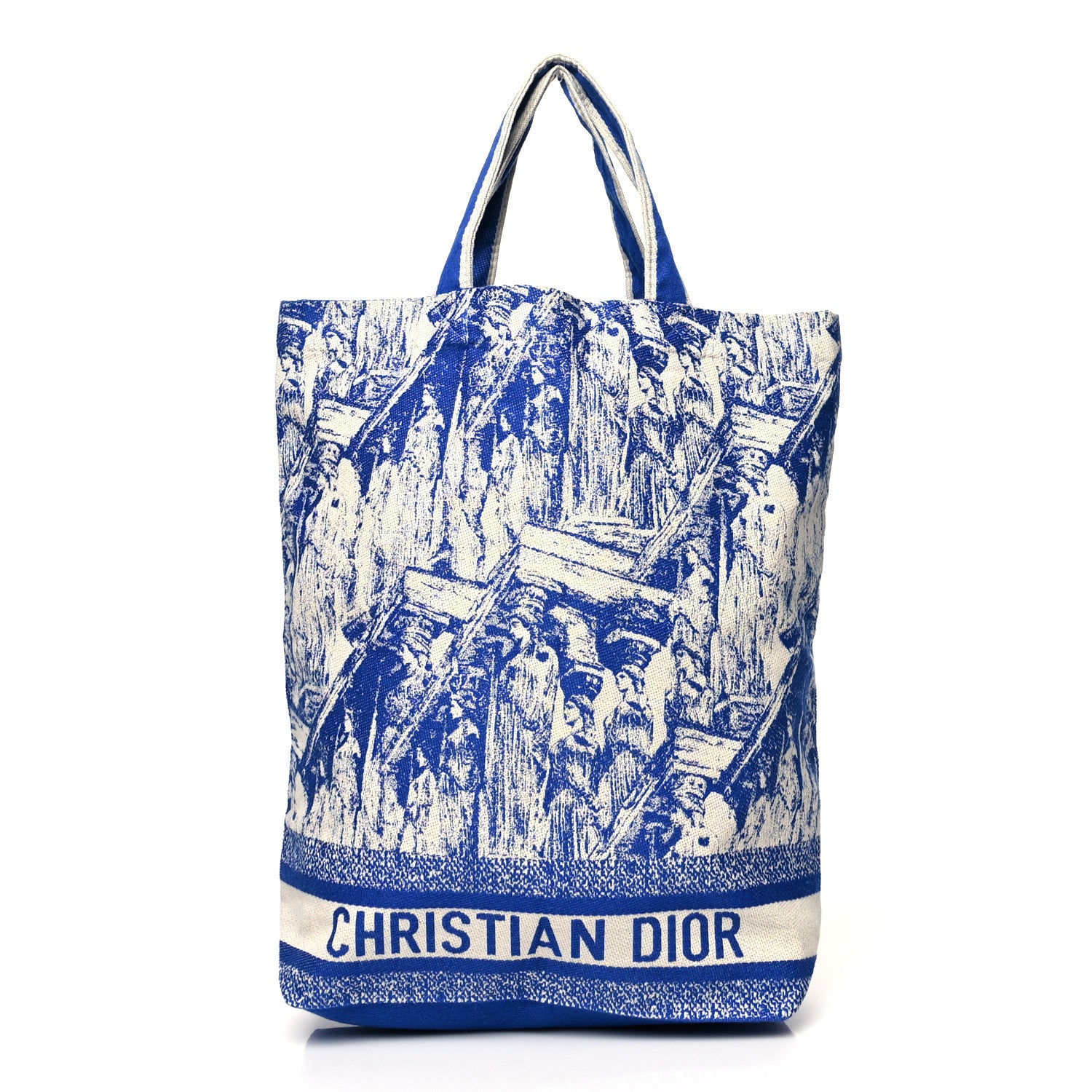 Christian Dior Canvas Print Cruise Tote Ivory Blue 1 of 10