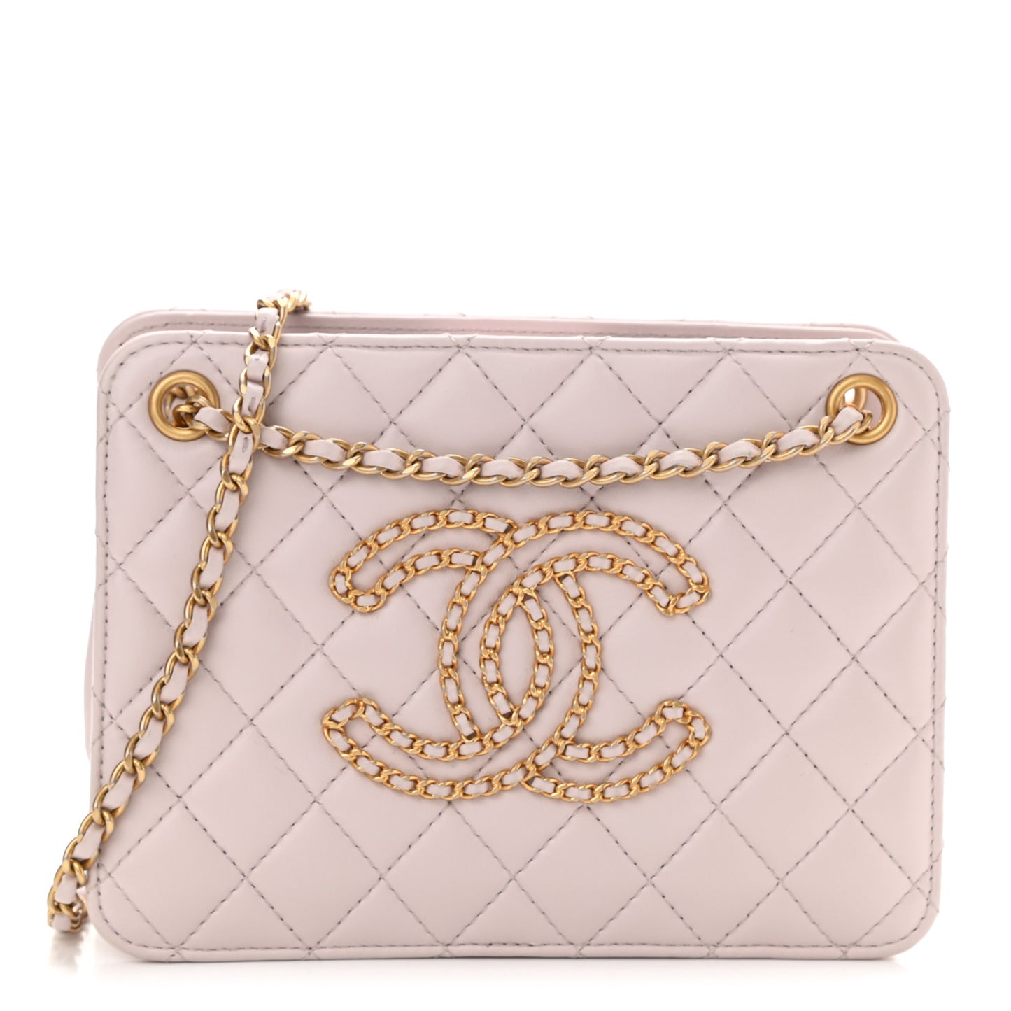 Calfskin Quilted Small CC Chain Accordion Tote Light Pink