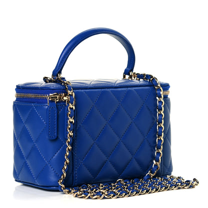 Chanel Lambskin Quilted Small Top Handle Vanity Case With Chain Blue 3 of 9