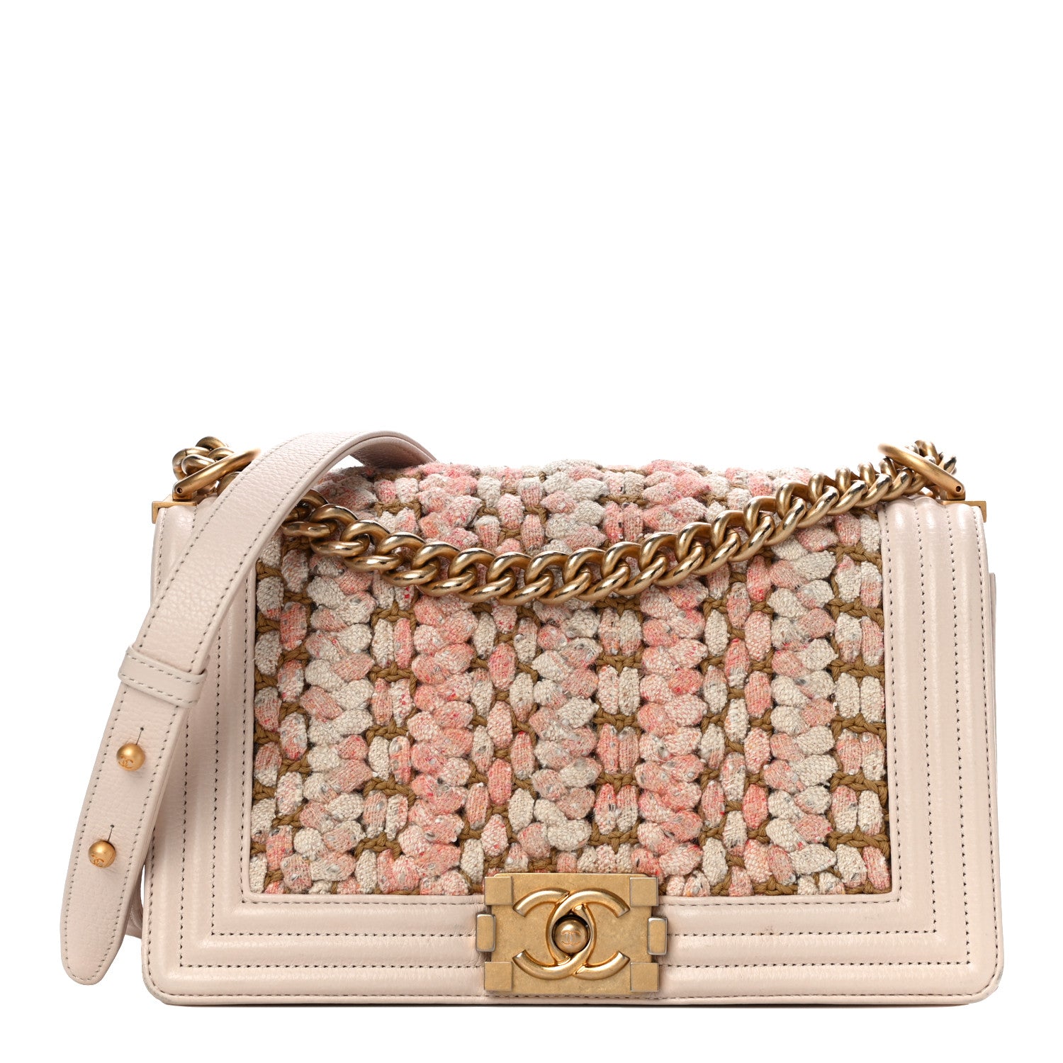 Chanel Braided Tweed Lambskin Medium Boy Flap Pink 1 of 14