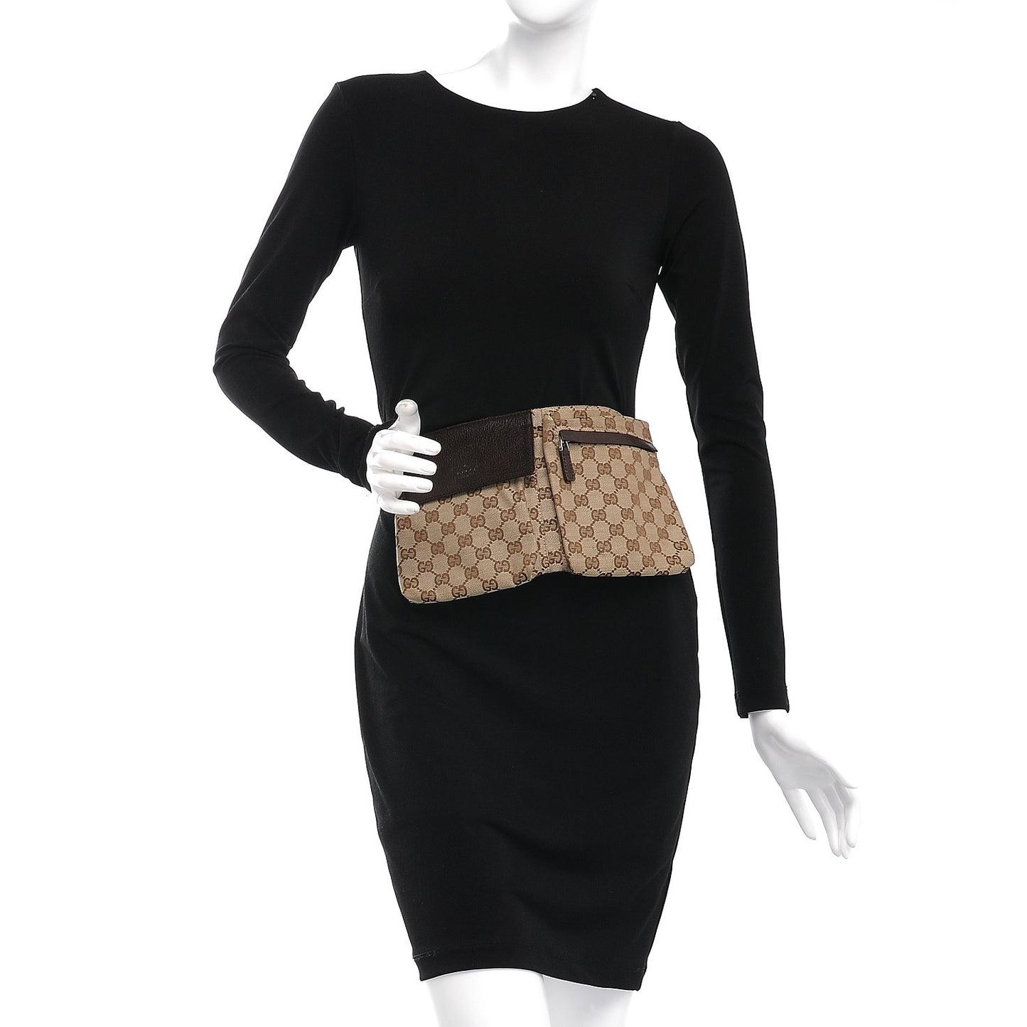 GG Monogram Double Pocket Belt Bag Dark Brown