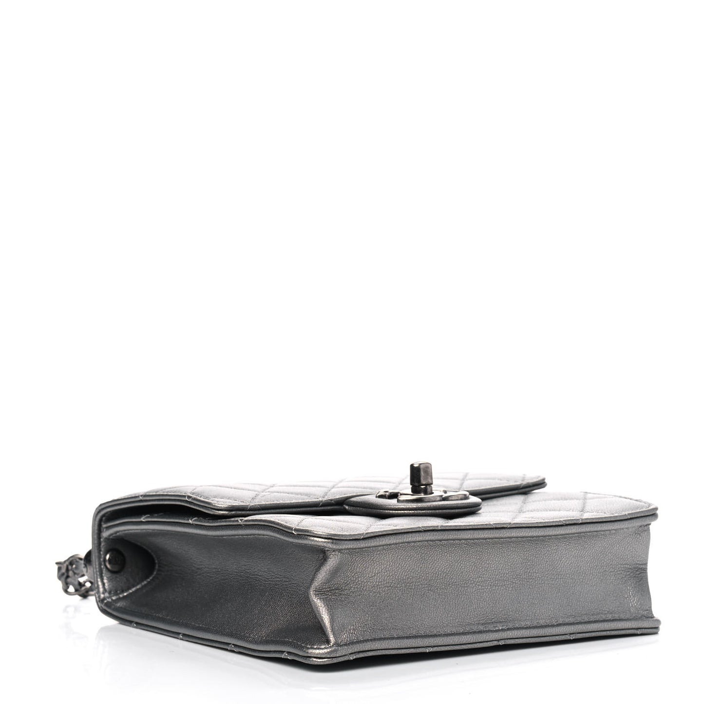 Metallic Goatskin Quilted Chic Pearls Flap Silver