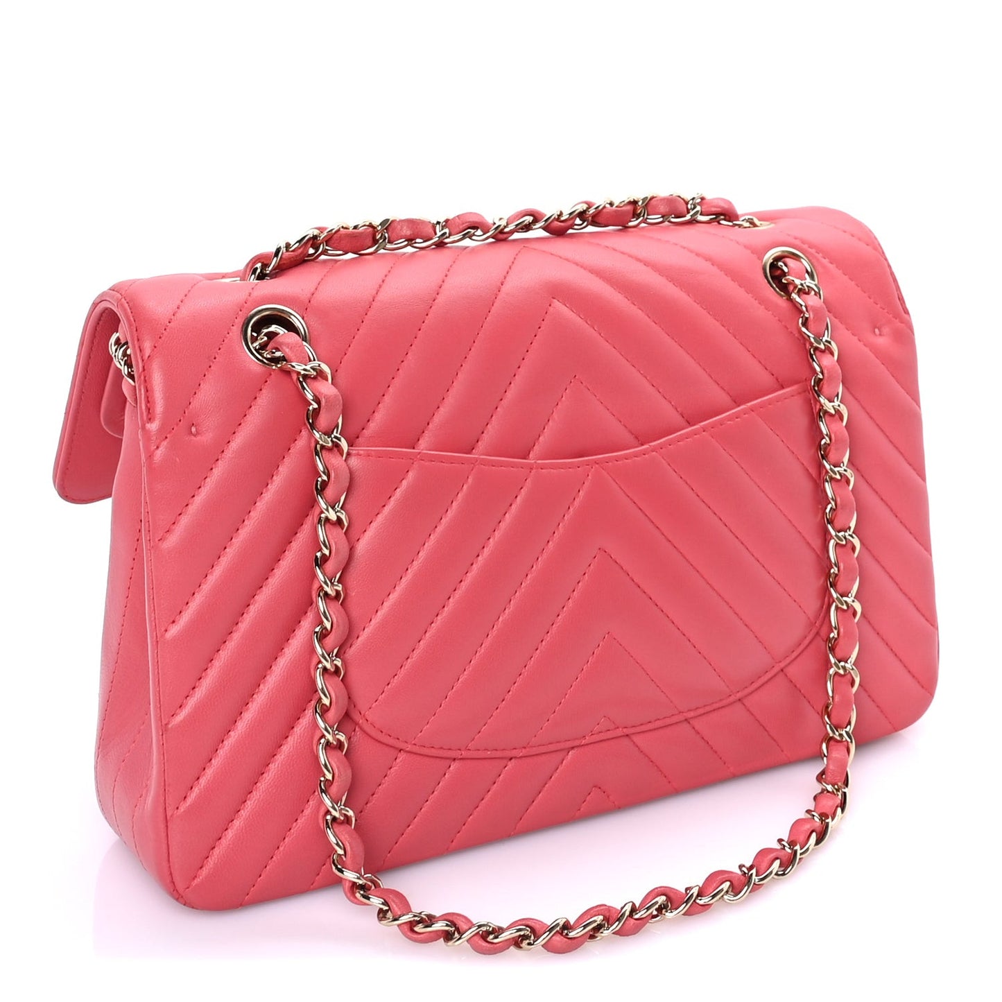 Lambskin Chevron Quilted Medium Double Flap  Pink
