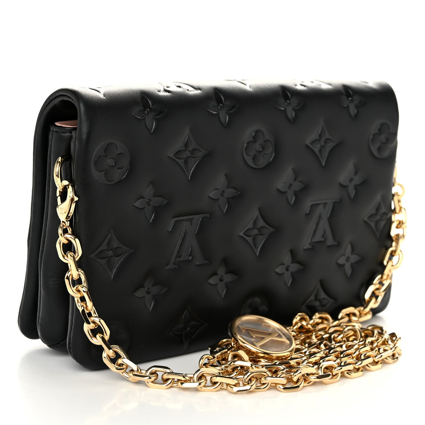 Lambskin Embossed Monogram Pochette Coussin Black