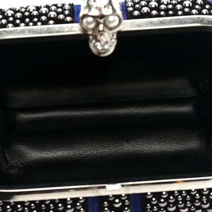 Alexander McQueen Suede Studded Britannia Skull Box Clutch Blue Black 5 of 6
