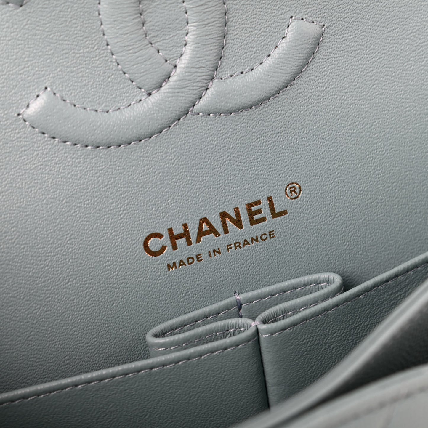 Caviar Quilted Medium Double Flap Light Blue