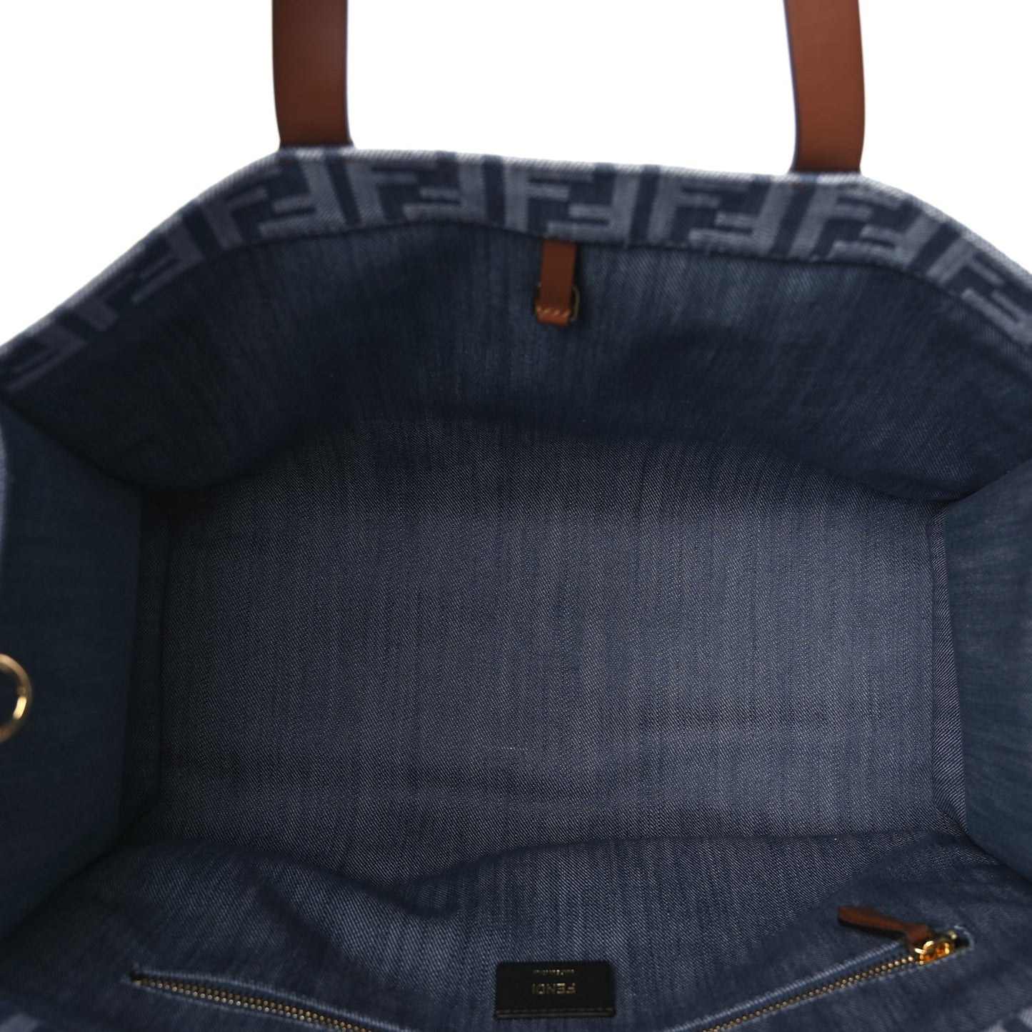 Denim Vitello King F is  FF Embroidered Summer Tote Myrtle Dark Nut