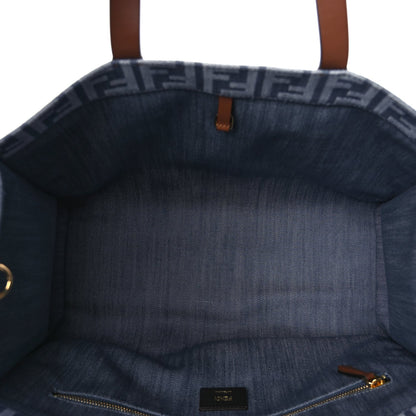 Fendi Denim Vitello King F is  FF Embroidered Summer Tote Myrtle Dark Nut 4 of 8