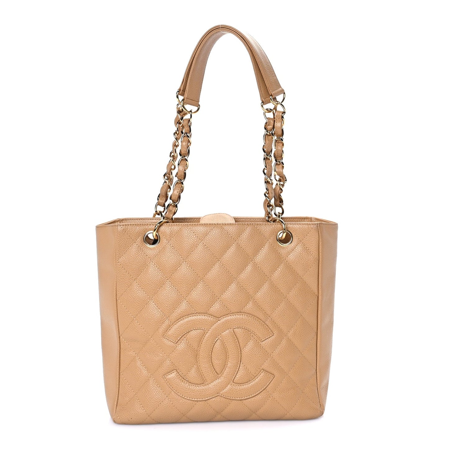 Caviar Quilted Petit Shopping Tote PST Dark Beige