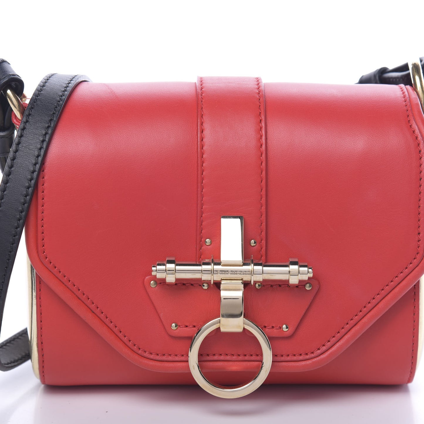 Calfskin Small Obsedia Shoulder Bag Red Gold