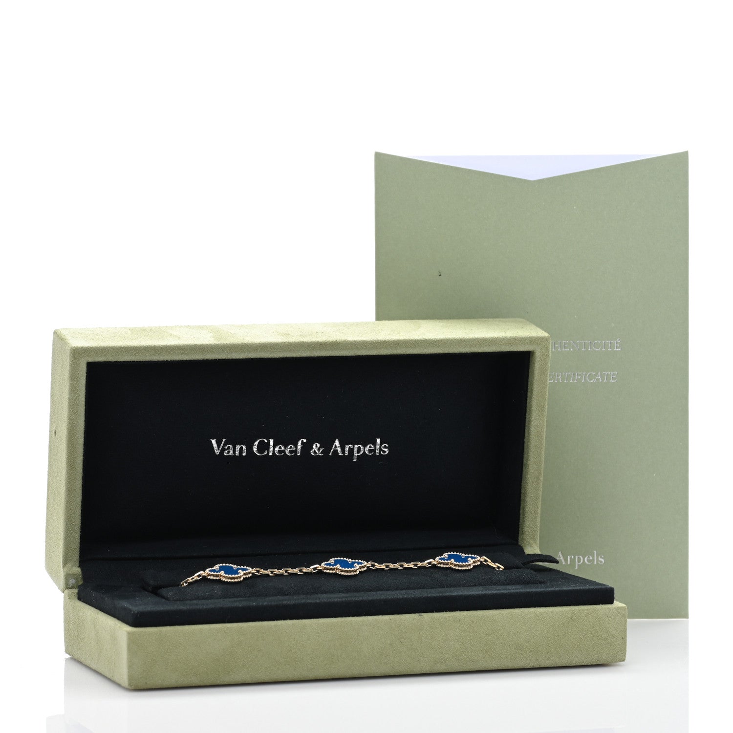 Van Cleef & Arpels 18K Yellow Gold Blue Agate 5 Motifs Vintage Alhambra Bracelet 4 of 4