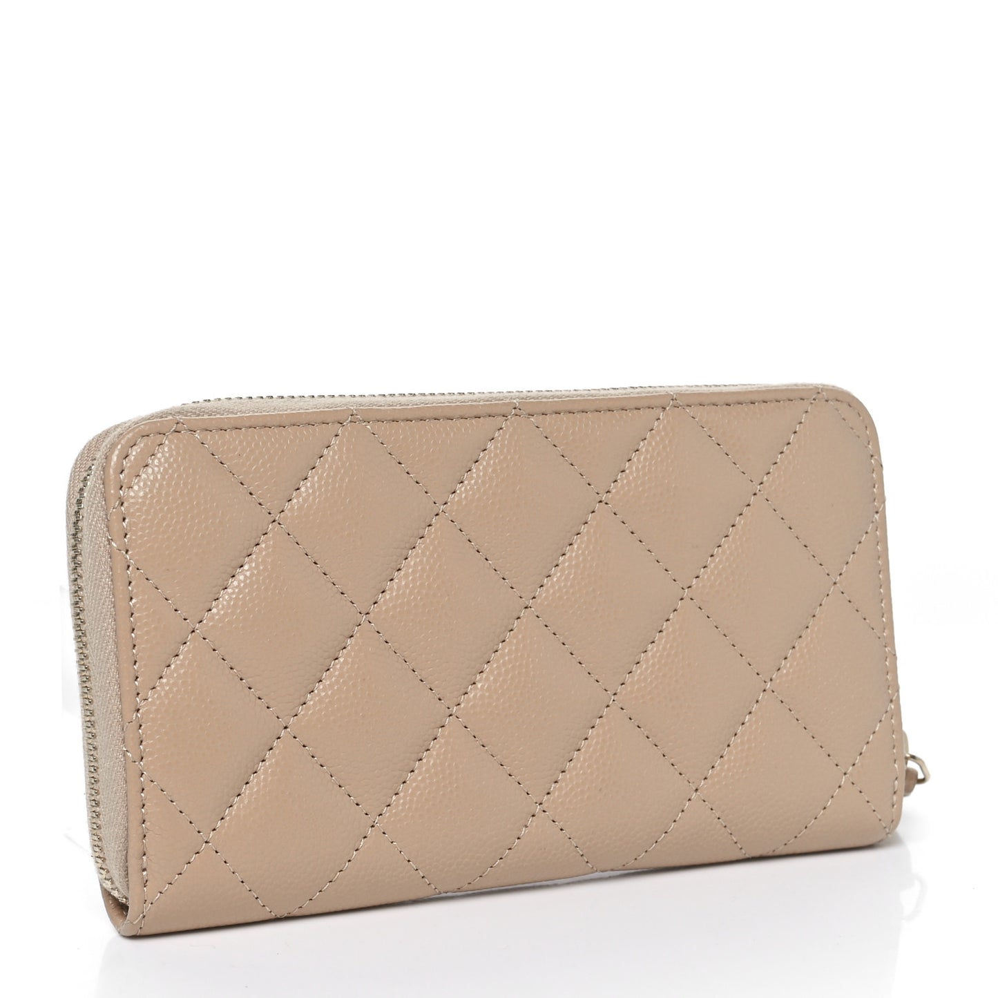 Caviar Quilted Medium Zip Around Wallet Beige