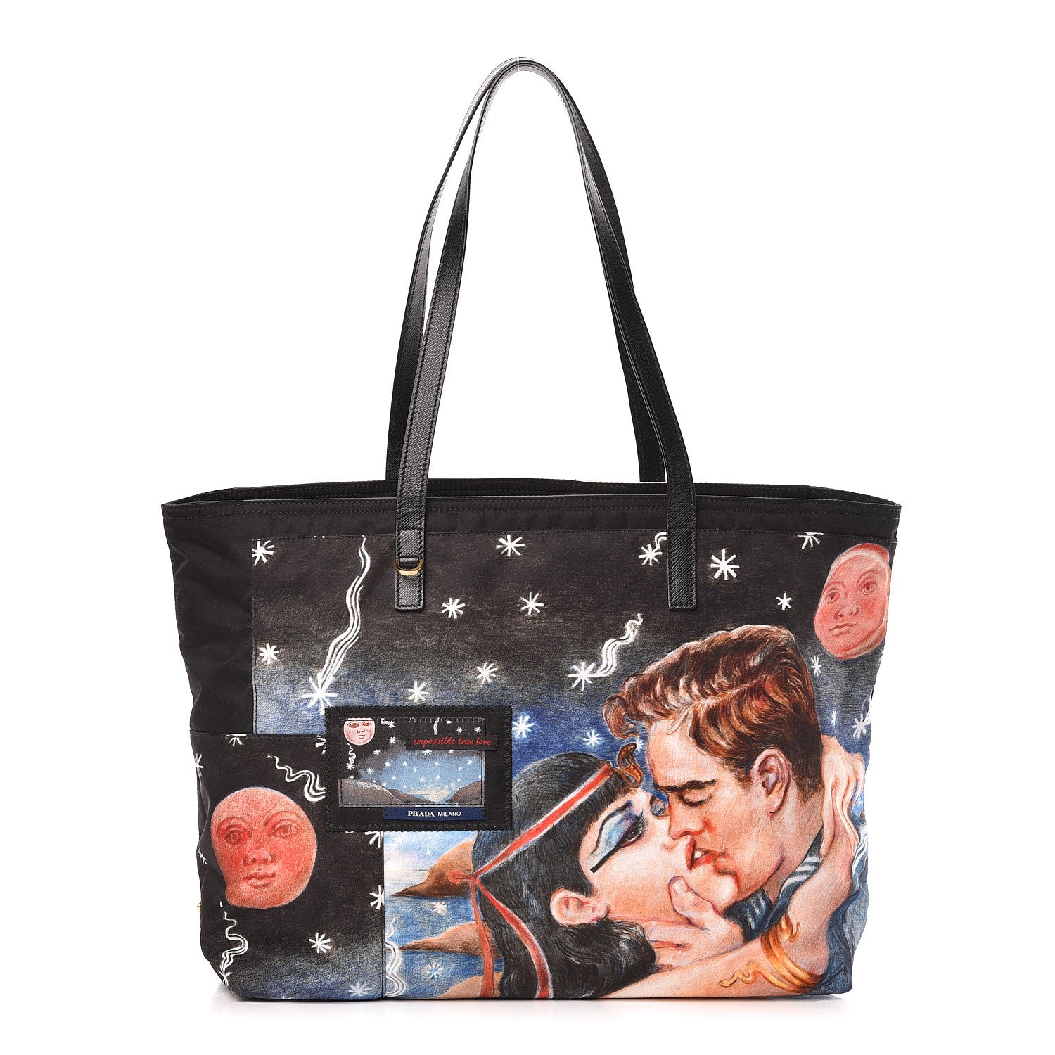 Prada Tessuto Nylon Collage Impossible True Love Printed Tote Blue 1 of 13