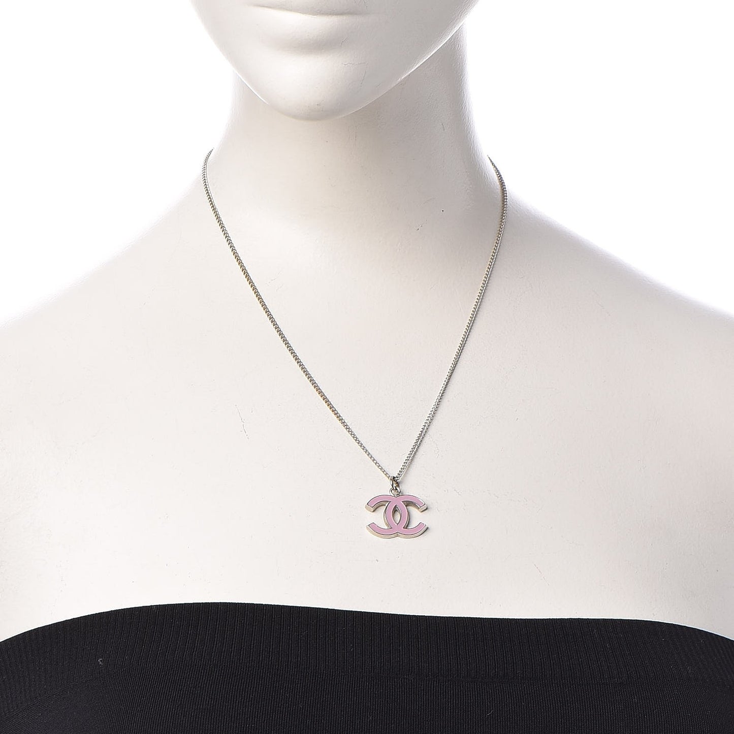 Enamel CC Necklace Silver Pink