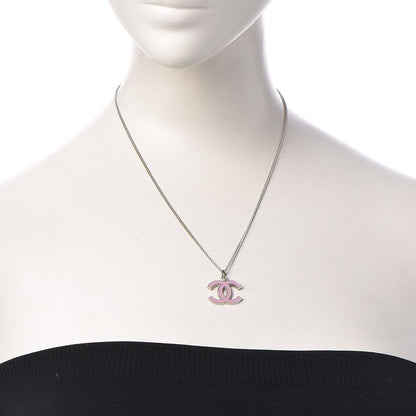 Chanel Enamel CC Necklace Silver Pink 2 of 6