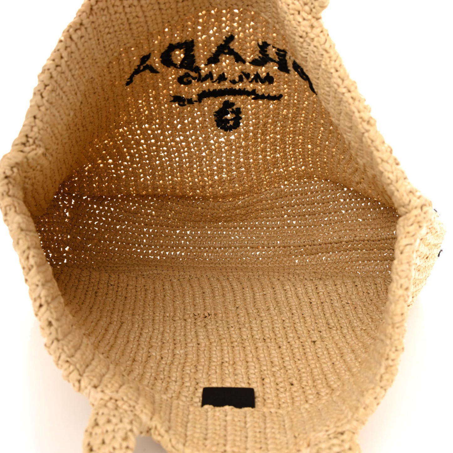 Yarn Raffia Effect Crochet Embroidered Logo Tote Naturale