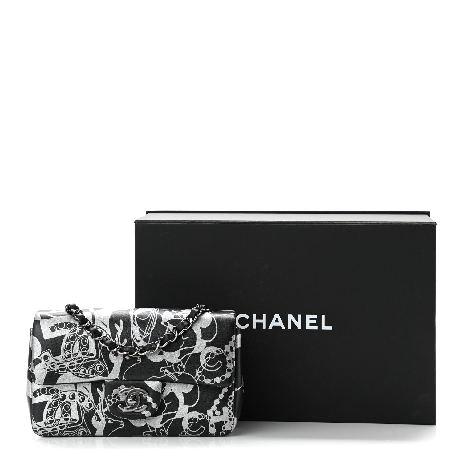 Chanel Lambskin Printed Mini Rectangular Flap Black Silver 11 of 11