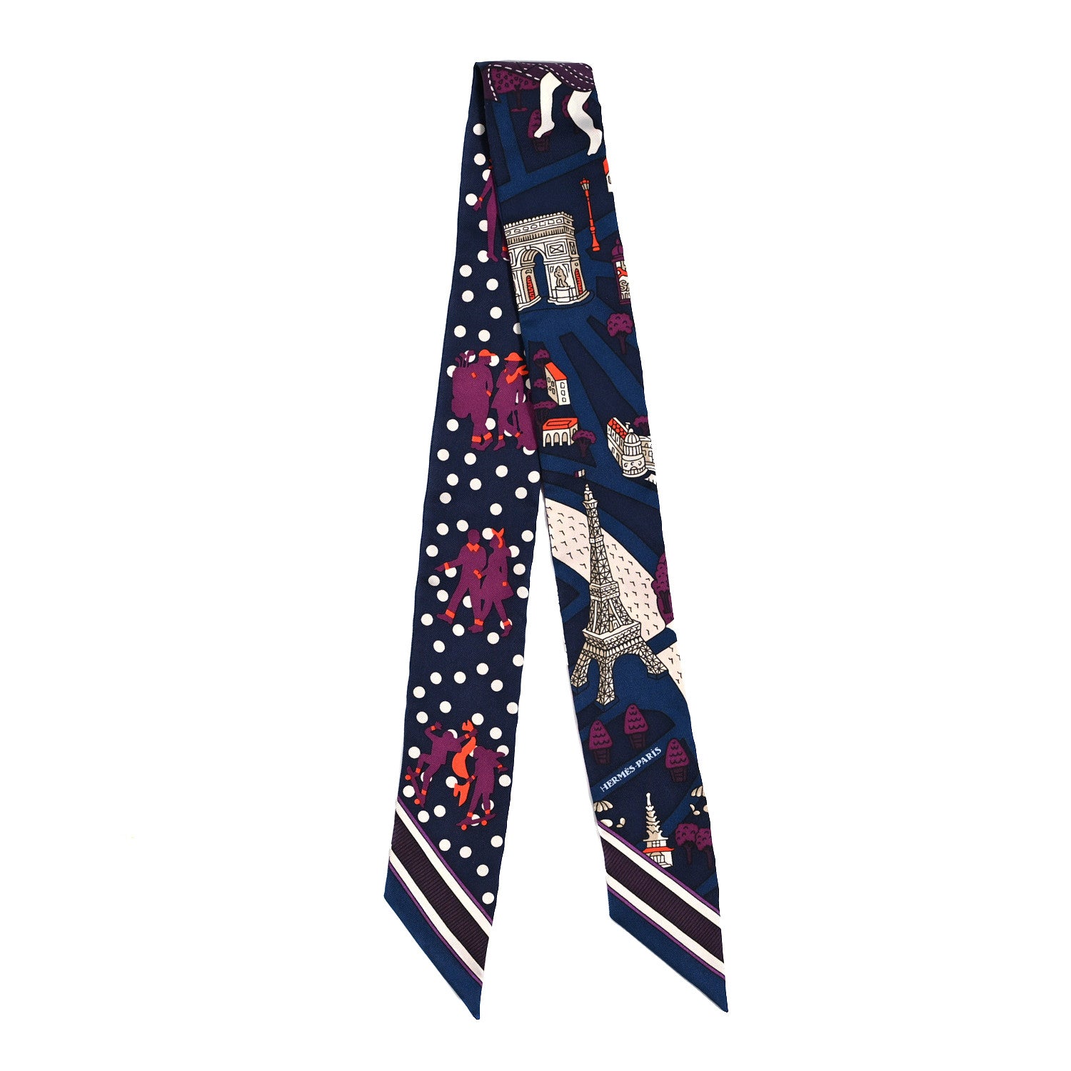 Hermes Silk Les Nouveaux Amoureux de Paris Twilly Marine Violet White 2 of 4