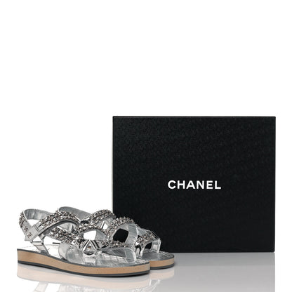 Chanel Metallic Laminated Goatskin Chain Flat Sandals 39 Silver 9 of 9