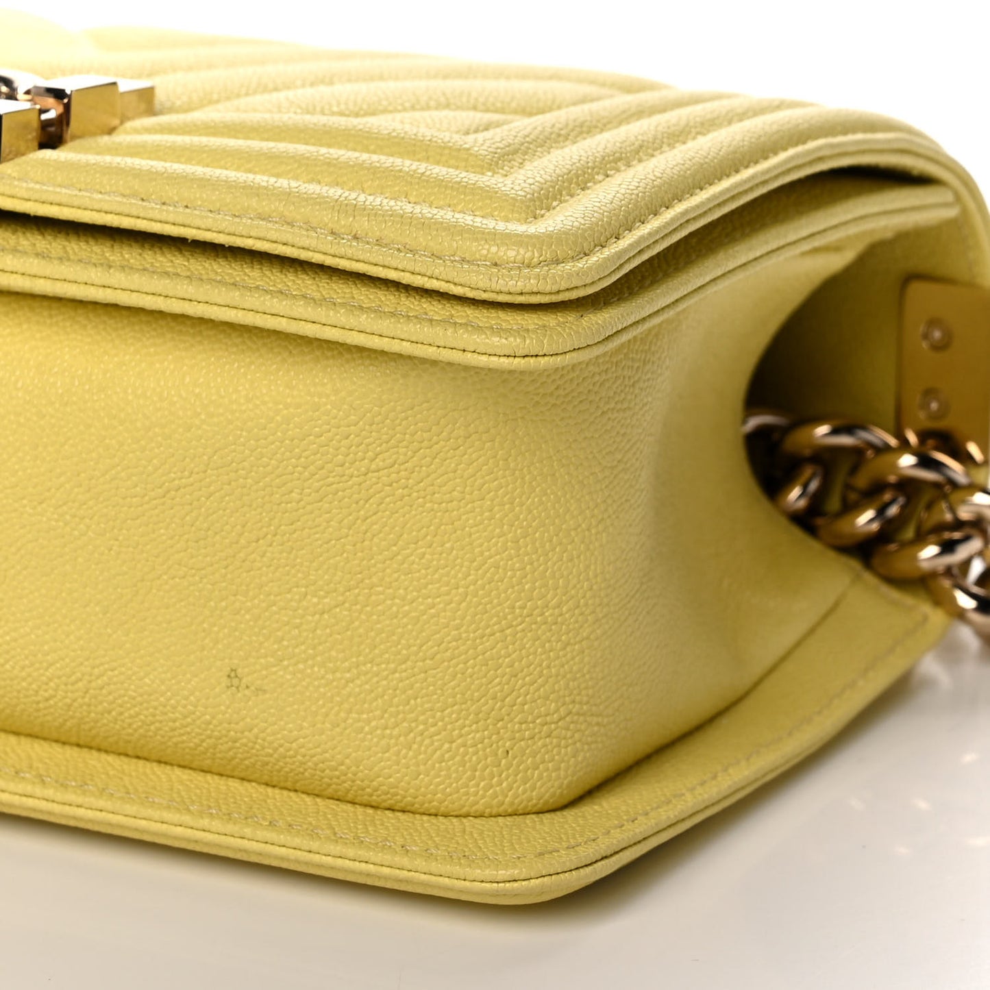 Caviar Chevron Quilted Small Boy Flap Yellow