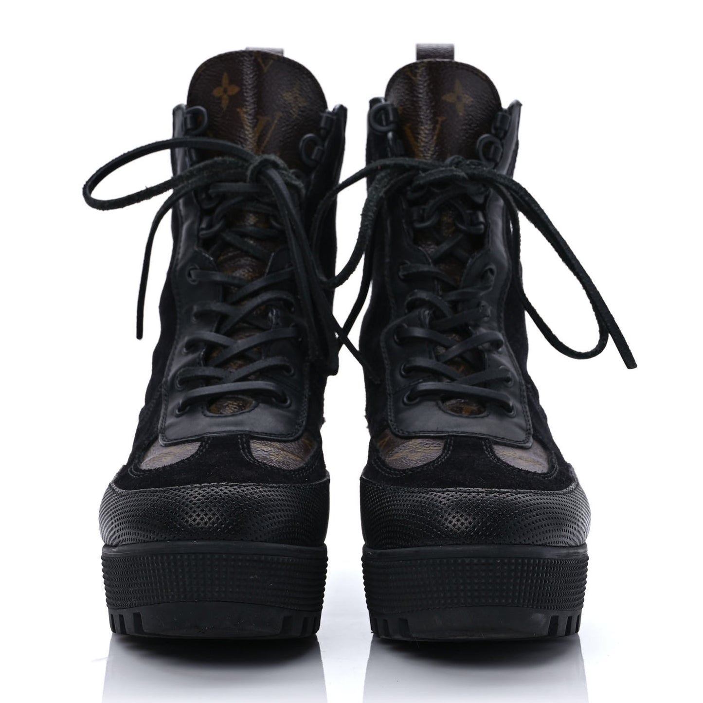 Suede Calfskin Monogram Laureate Platform Desert Boots 40 Black