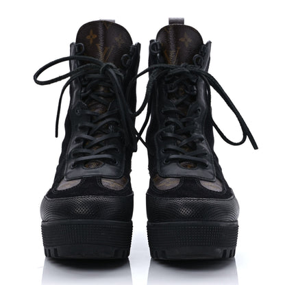 Louis Vuitton Suede Calfskin Monogram Laureate Platform Desert Boots 40 Black 2 of 10