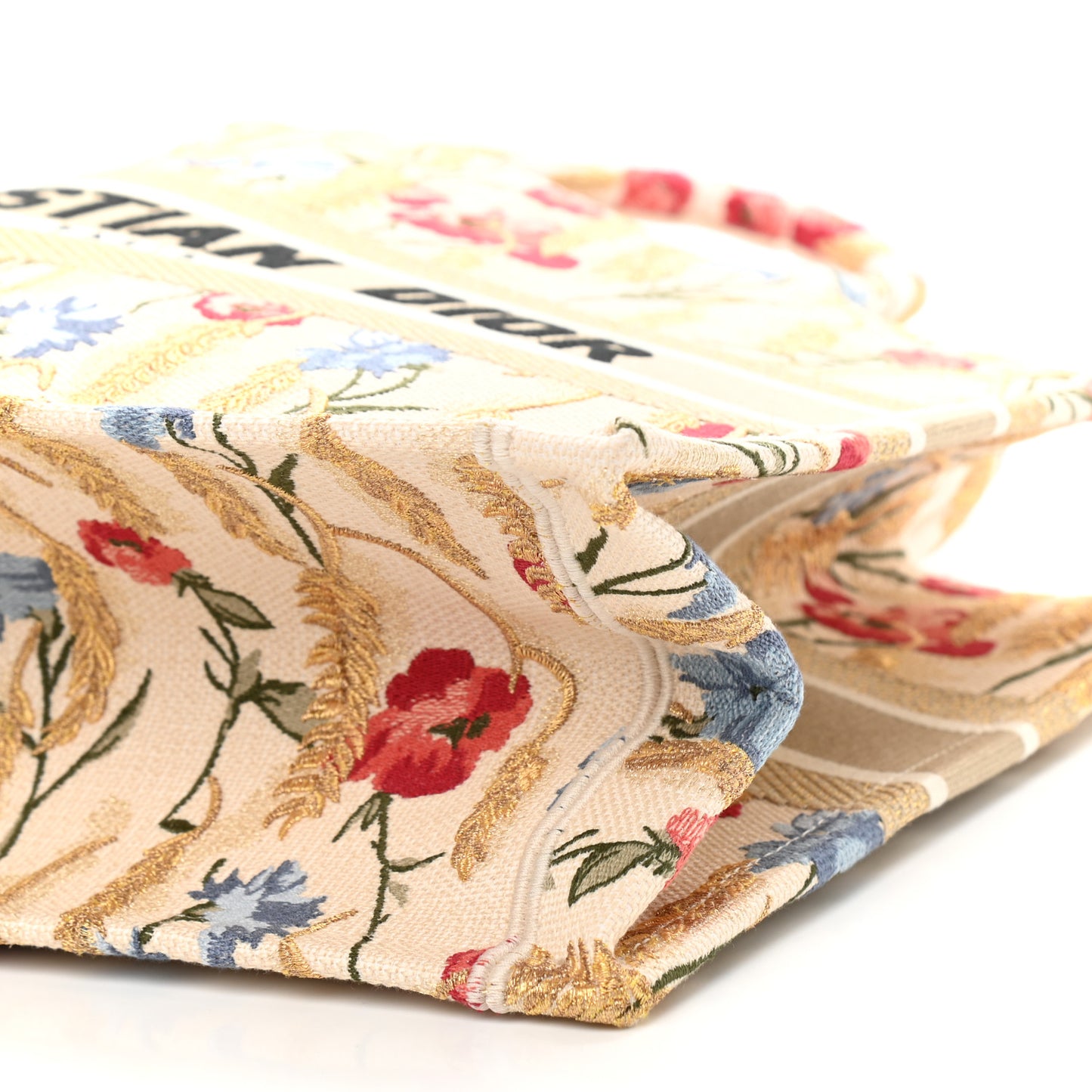 Canvas Embroidered Medium Hibiscus Book Tote Beige Multicolor