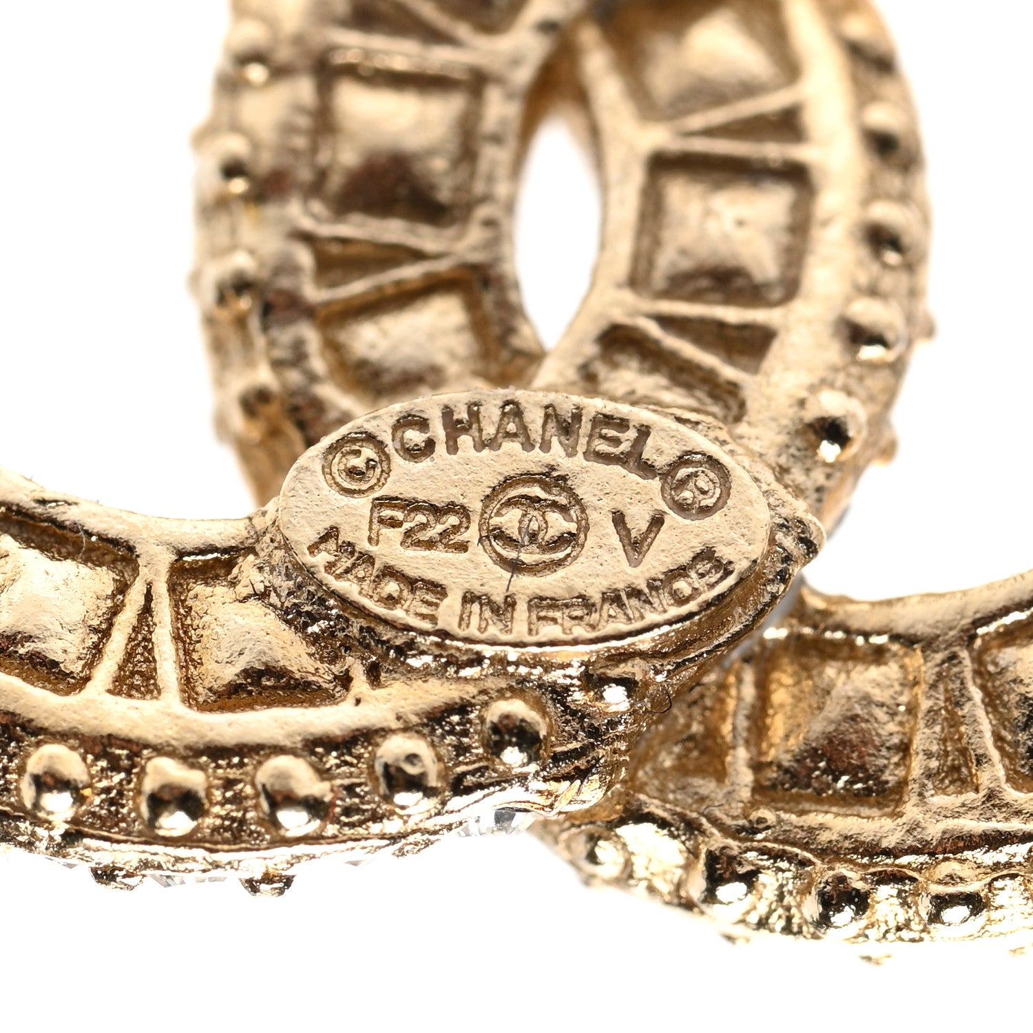 Chanel Crystal Timeless CC Earrings Light Gold 4 of 5