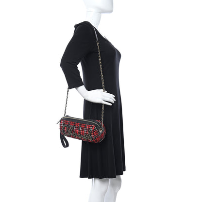 Chanel Tweed Calfskin Signe Bowling Bag Red Black 2 of 11